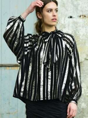 Coop Just Bow Blouse | Black Silver
