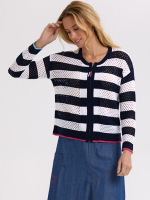 Z&P Pointelle Zip Cardi | Navy