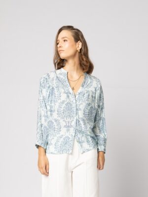 Drama Bloom Blouse | Blue Demask