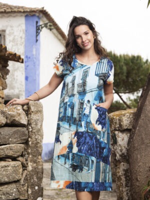 Orientique Shift Flair Dress | Tower Blue