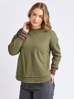 Alex Stripe Cuff Crew | Winter Moss