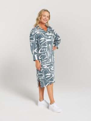 Blackstone Mono Print Dress | Grey Blue