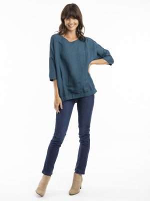 Escape Pure Linen Top | Petrol