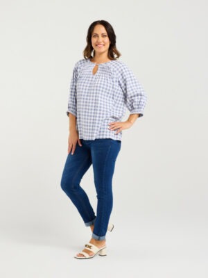 Zafina Hazel Top | Blue Check