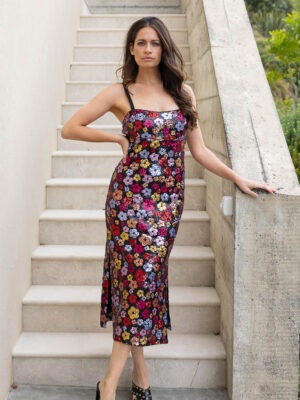 Augustine Asher Sequin Midi Dress | Black Floral