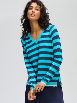 LD & Co Stripe V Jumper | Lapis