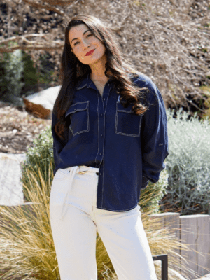 Jump Contrast Stitch Shirt | Navy