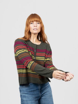 Bridge & Lord Lucia Multi Stripe Cardi | Olive