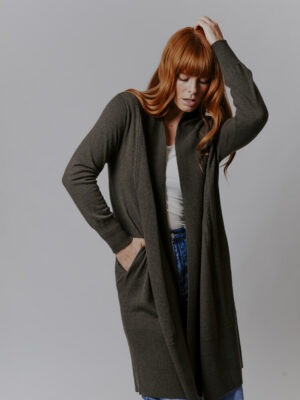 Bridge & Lord Longline Rib Trim Cardi | Olive