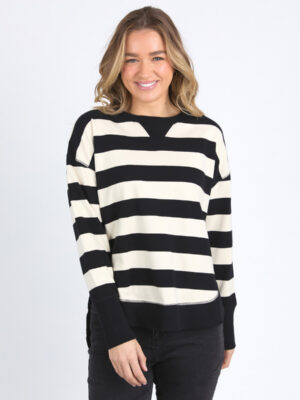 Foxwood Striped Delilah Crew | Black