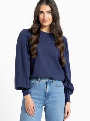 Seeking Lola Honeycombe Blouse | Ink Stripe