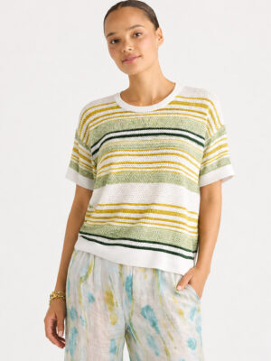LD & Co Stripe Lace Top | White