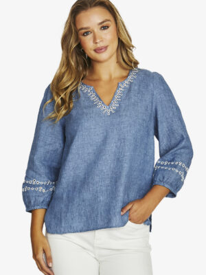 Jump Contrast Eyelet Top | Denim