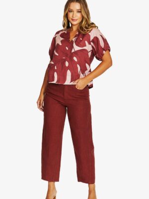 Jump Barrel Leg Linen Jean | Raisin