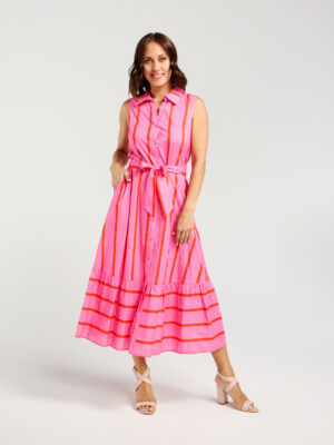 Zafina Peyton Dress | Pink Red Stripe