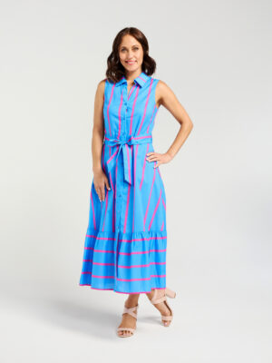 Zafina Peyton Dress | Blue Pink Stripe